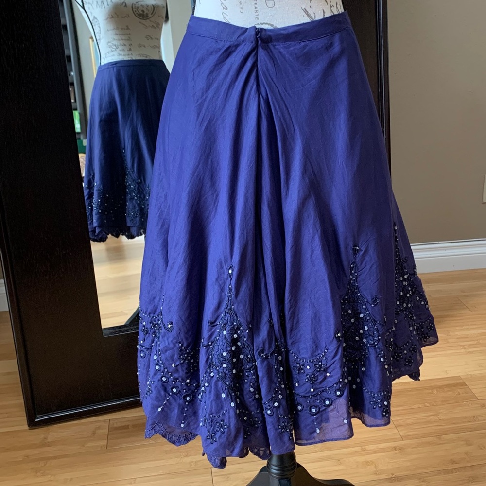 Lithe Beaded Embroidered Navy Full Layered Skirt - Picture 5 of 11